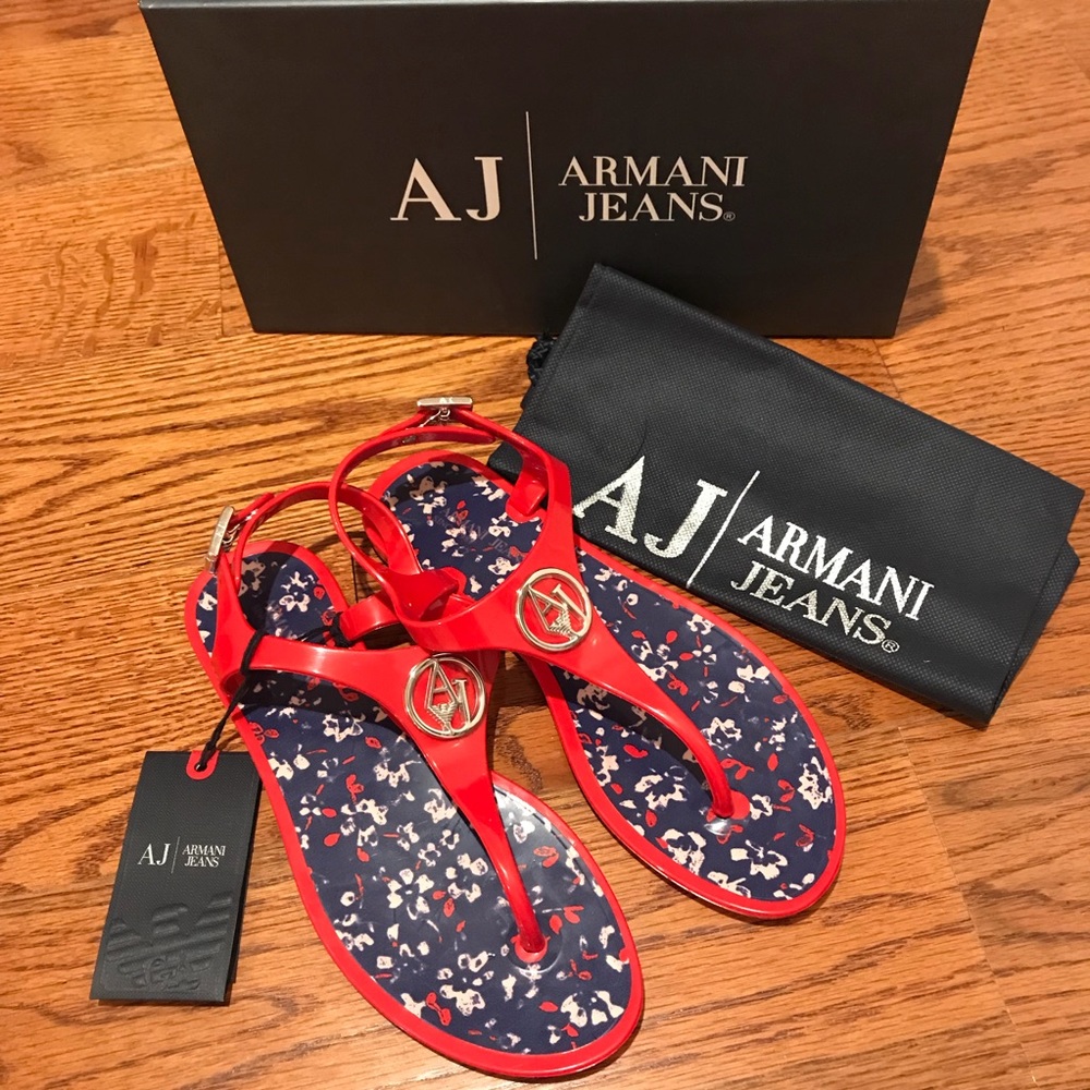 Armani Jeans Logo Jelly Thong Sandals